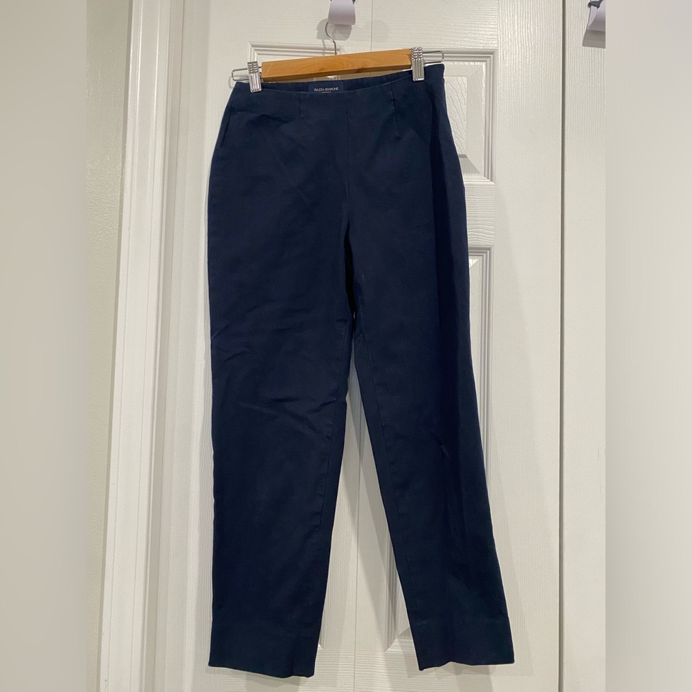Piazza Sempione Audrey Pants Crop Taper Navy Blue Stretch